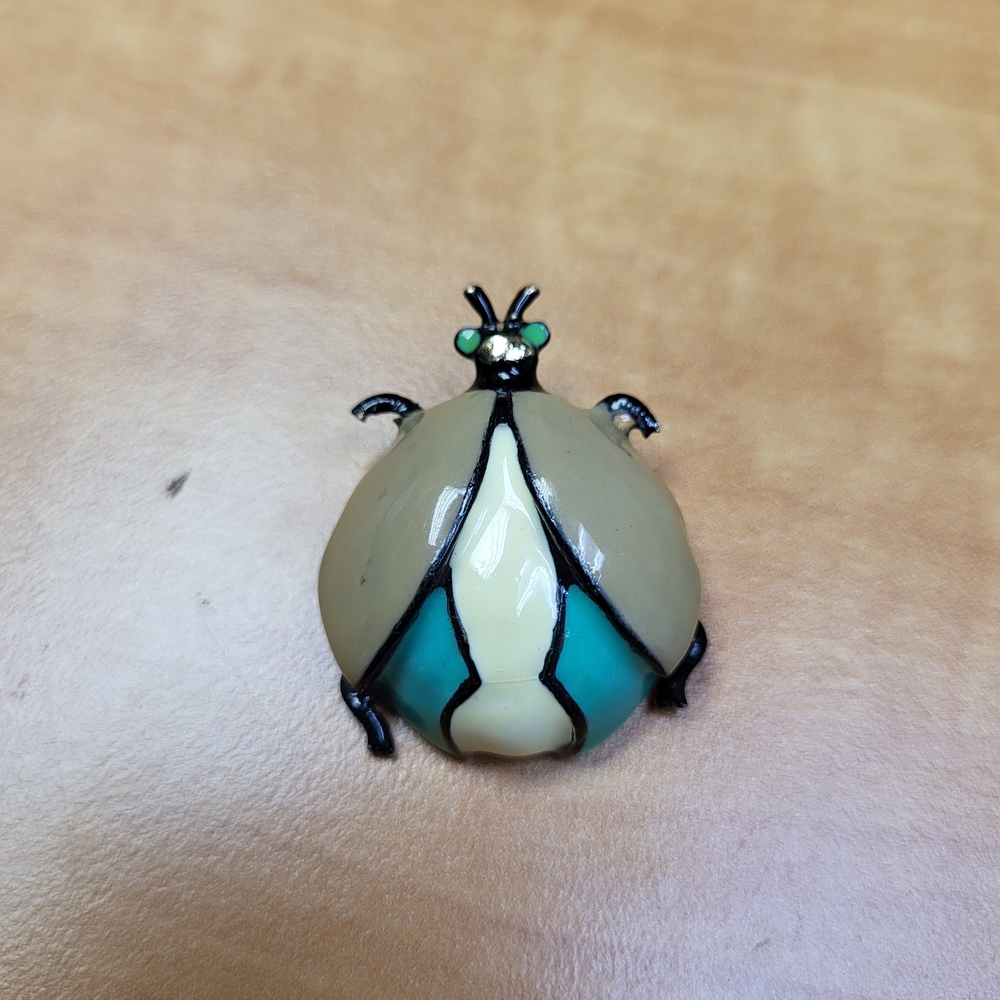 Elegant Cream and Blue Ladybug Brooch